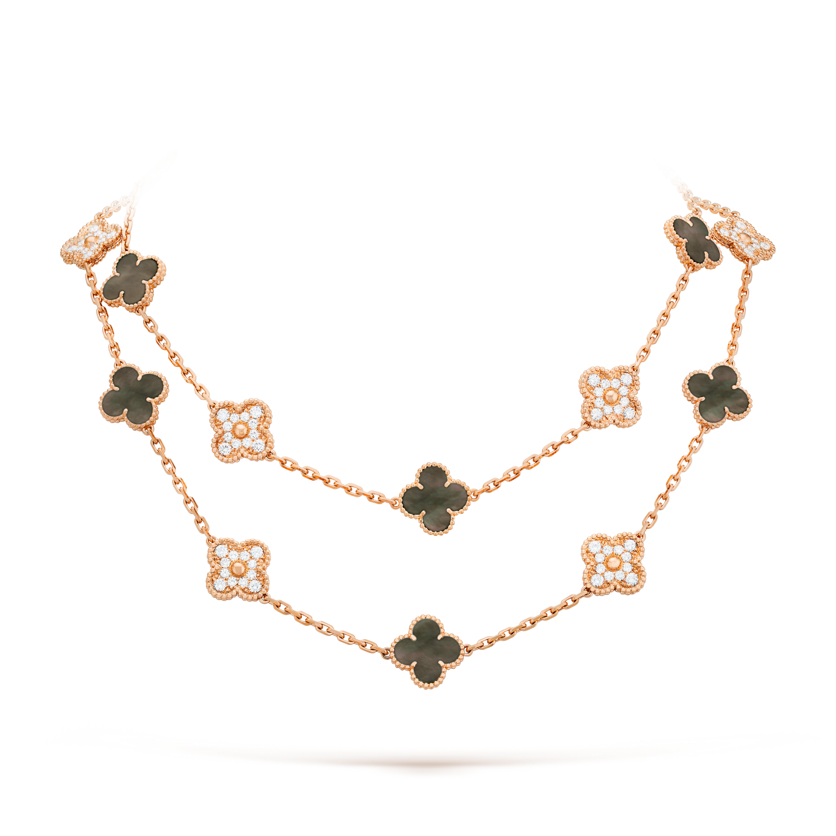 [Camiery]CLOVER 20 MOTIFS DARK MOP DIAMOND  NECKLACE