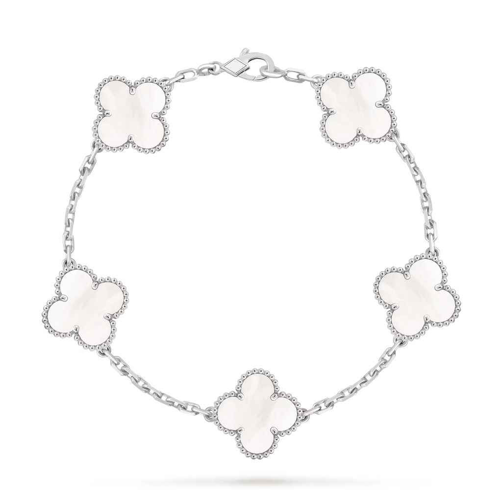 [Camiery] VA CLOVER 5 MOTIFS WHITE MOP WHITE GOLD BRACELET
