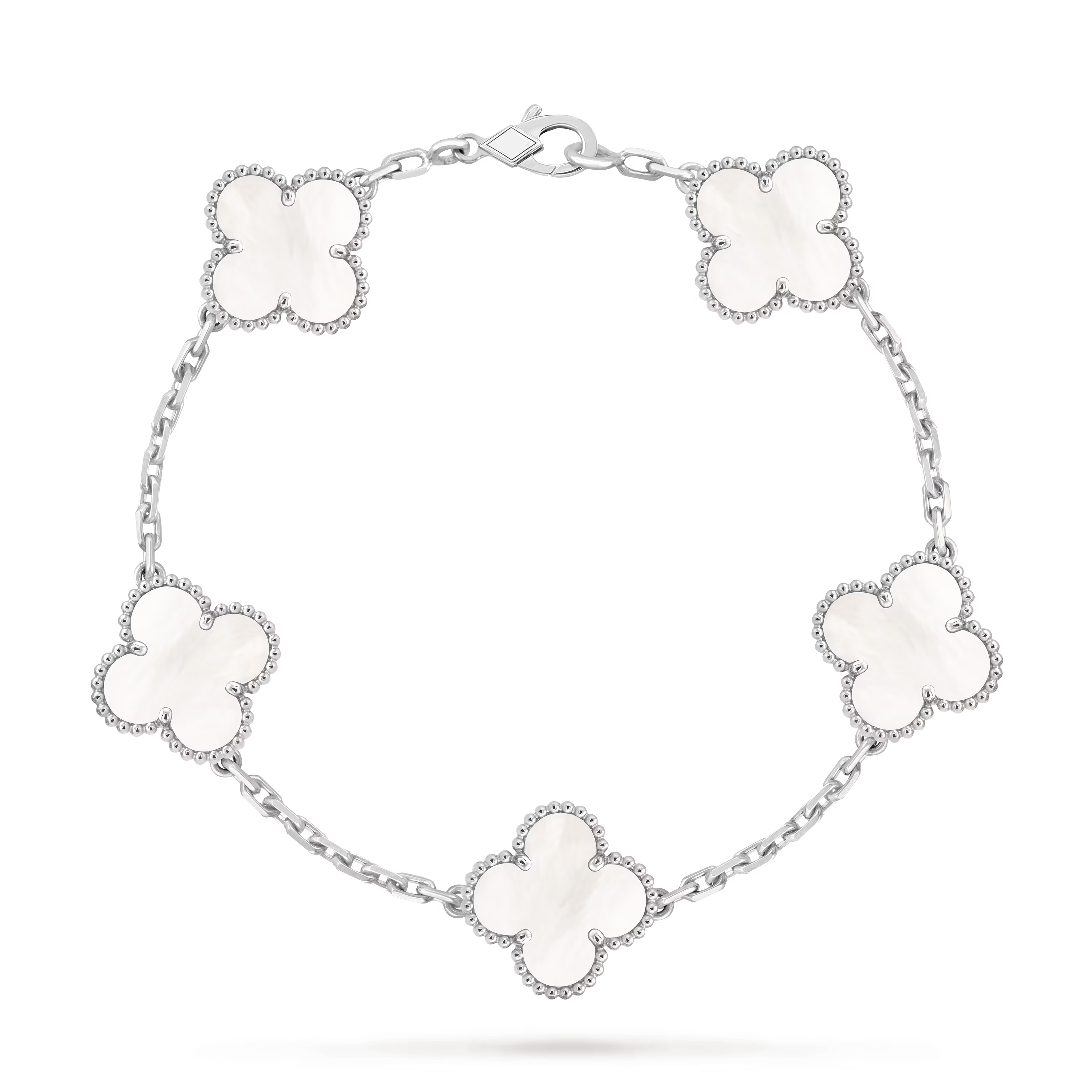 [Camiery] VA CLOVER 5 MOTIFS WHITE MOP WHITE GOLD BRACELET