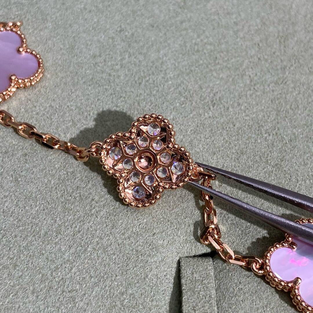 [Camiery]CLOVER 10 MOTIFS DIAMOND PINK MOP NECKLACE