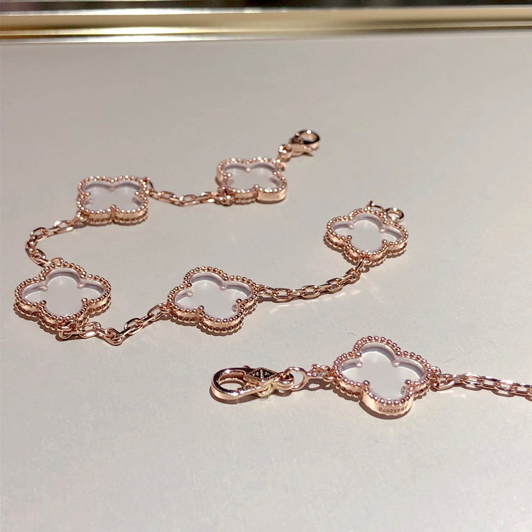 [Camiery]CLOVER 5 MOTIF ROCK CRYSTAL BRACELET