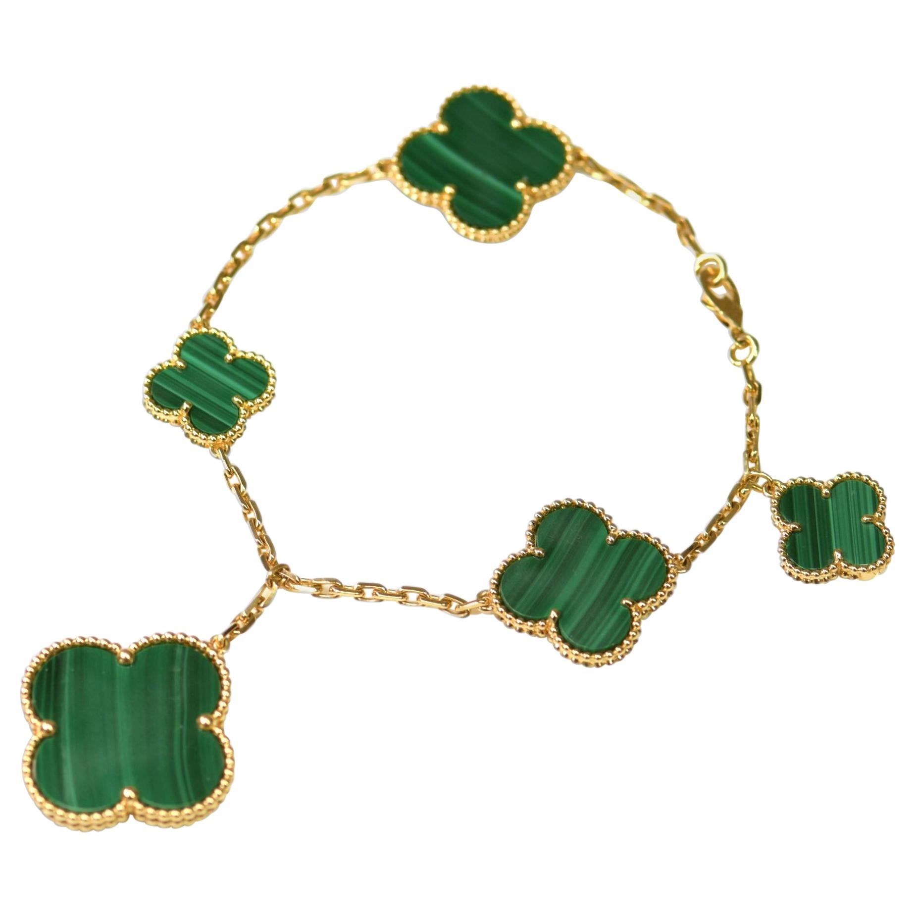 [Camiery]MAGIC CLOVER MALACHITE GOLD BRACELET 5 MOTIFS