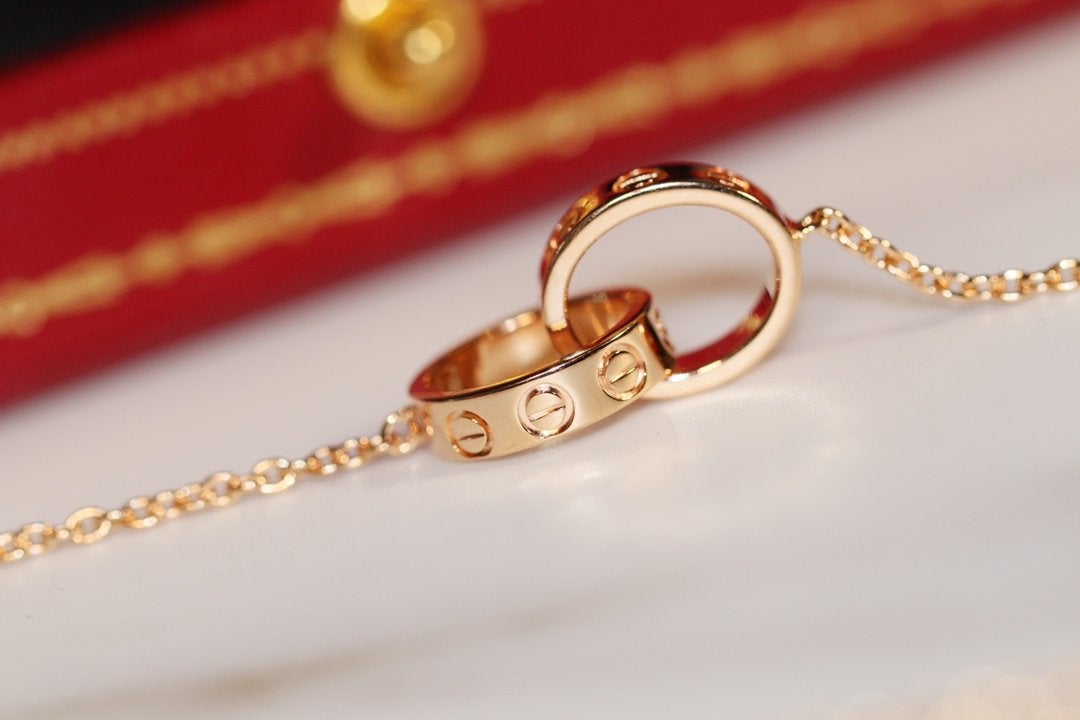 [CLOVER JEWELRY]LOVE NECKLACE PINK GOLD AND SILVER
