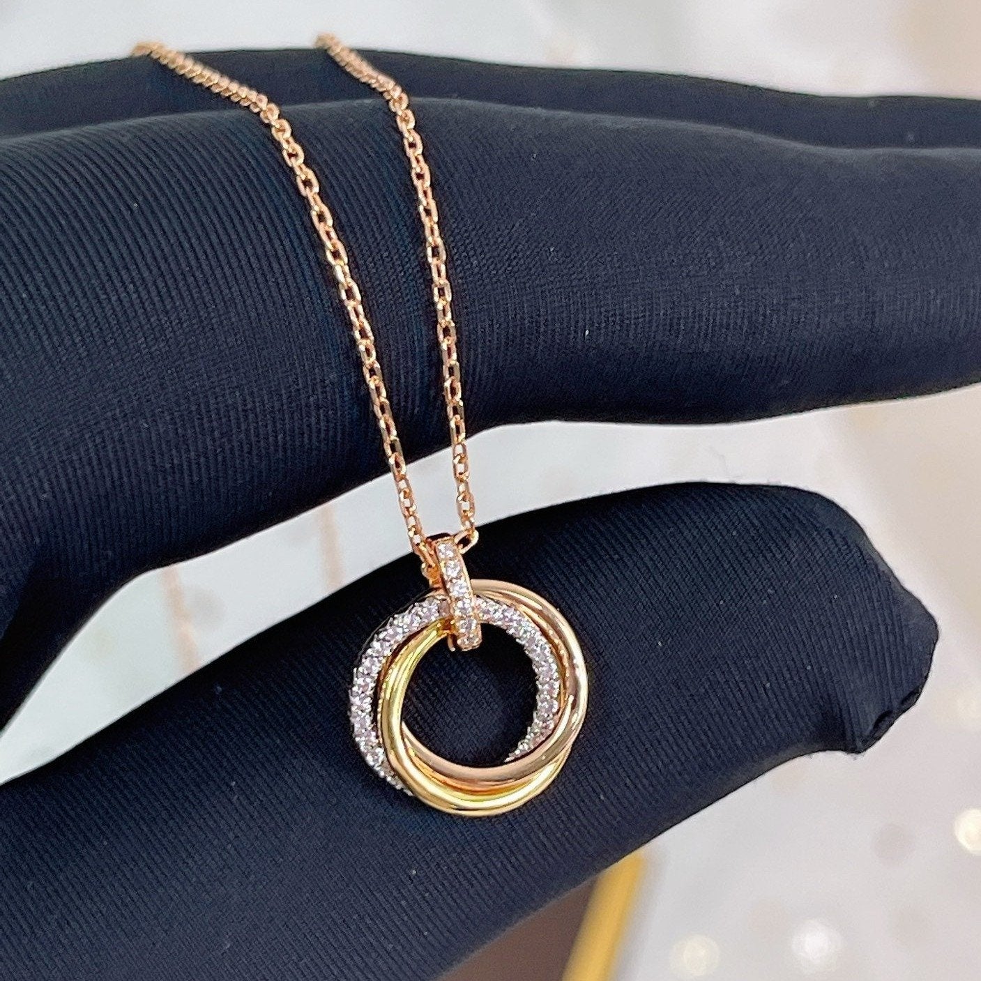 [CLOVER JEWELRY]TRINITY NECKLACE SILVER GOLD PINK GOLD DIAMONDS