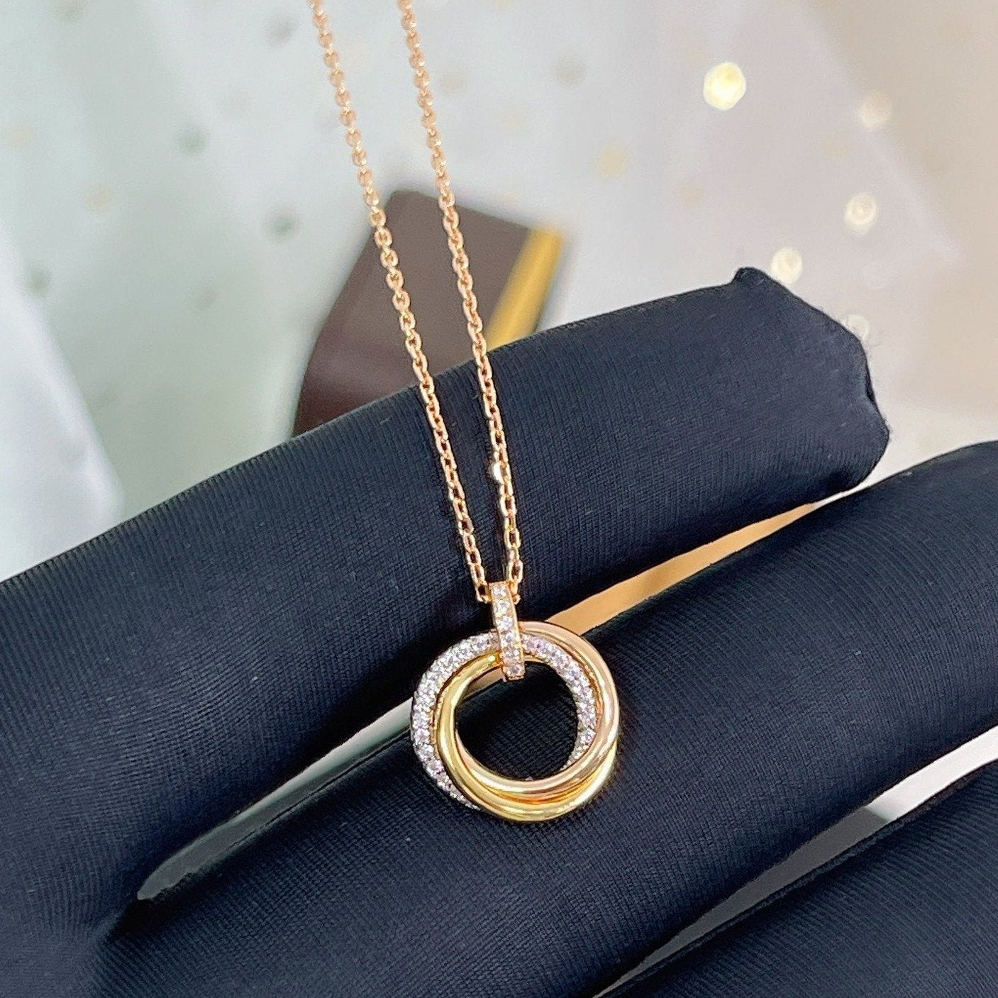 [CLOVER JEWELRY]TRINITY NECKLACE SILVER GOLD PINK GOLD DIAMONDS