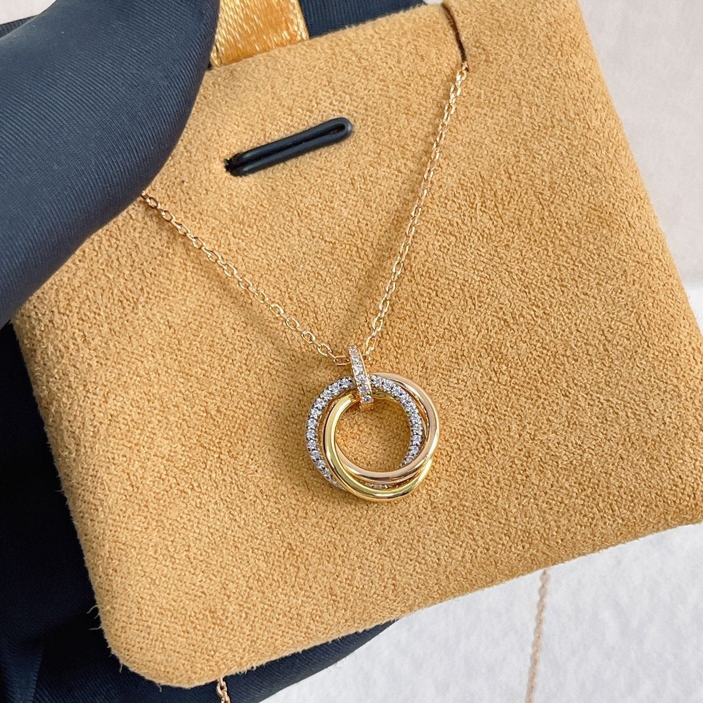 [CLOVER JEWELRY]TRINITY NECKLACE SILVER GOLD PINK GOLD DIAMONDS