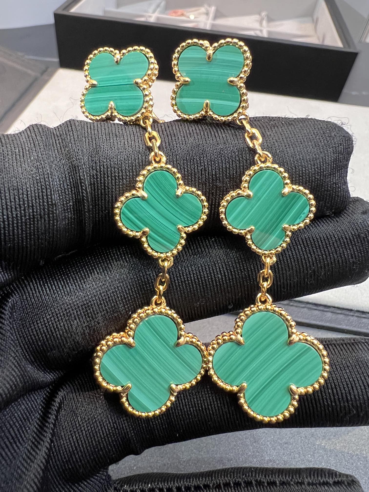 [Camiery]CLOVER MALACHITE 3 MOTIFS GOLD