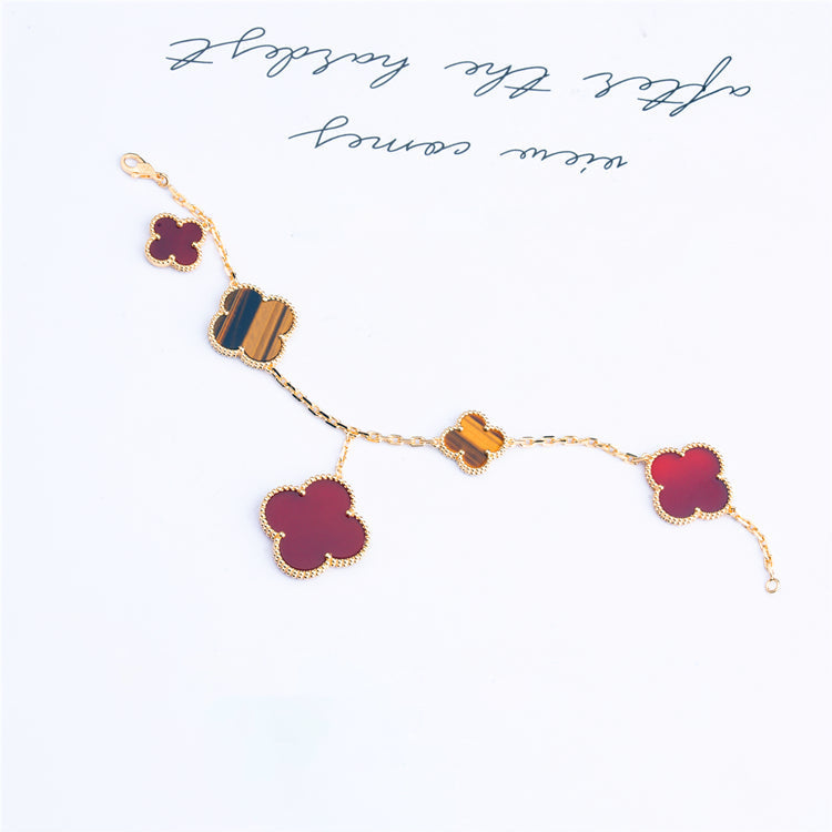 [Camiery]CLOVER BRACELET 5 MOTIFS CARNELIAN TIGER EYE