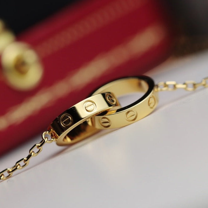 [CLOVER JEWELRY]LOVE NECKLACE DOUBLE RING GOLD
