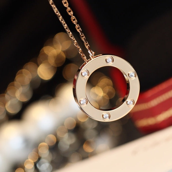 [CLOVER JEWELRY]LOVE NECKLACE 16MM 6 DIAMONDS PINK GOLD