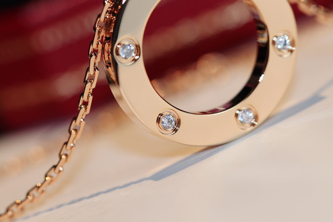 [CLOVER JEWELRY]LOVE NECKLACE 16MM 6 DIAMONDS PINK GOLD