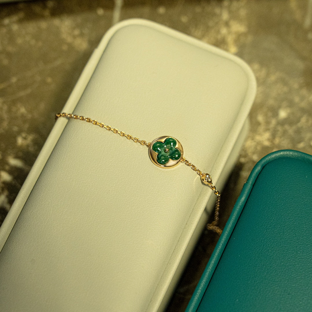 [CLOVER JEWELRY]SUN MALACHITE 1 DIAMOND PINK GOLD BRACELET