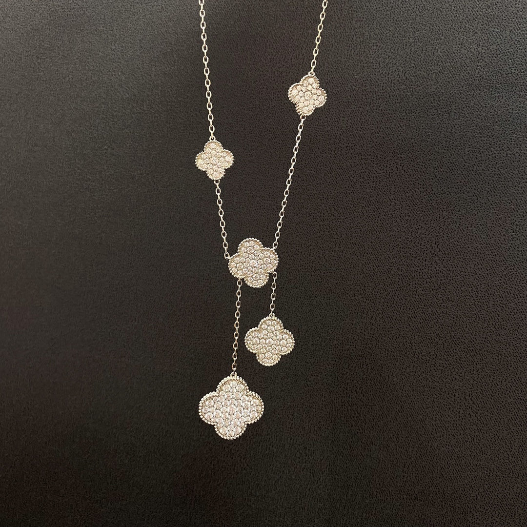 [Camiery]CLOVER 5 MOTIFS SILVER DIAMONDS NECKLACE