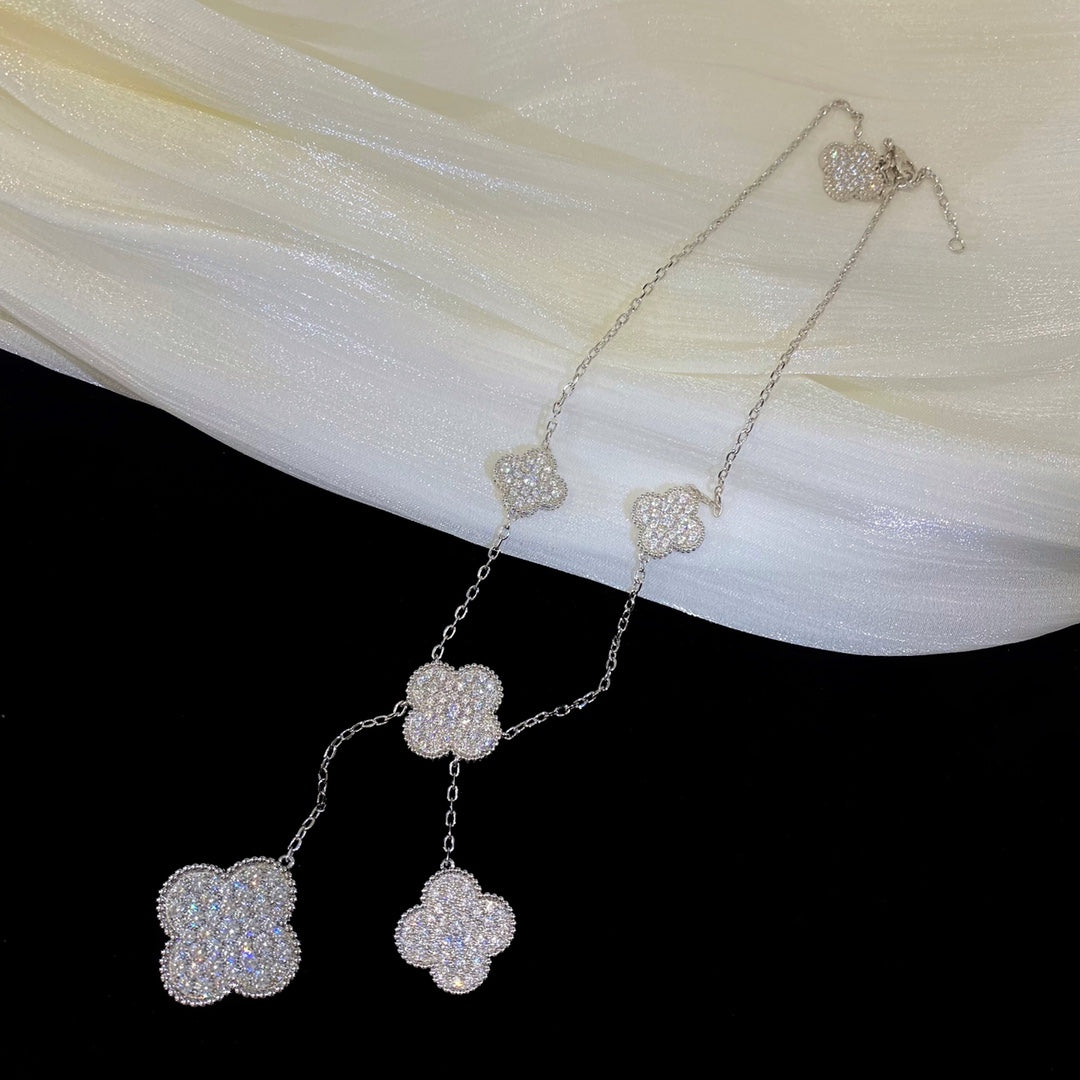 [Camiery]CLOVER 5 MOTIFS SILVER DIAMONDS NECKLACE