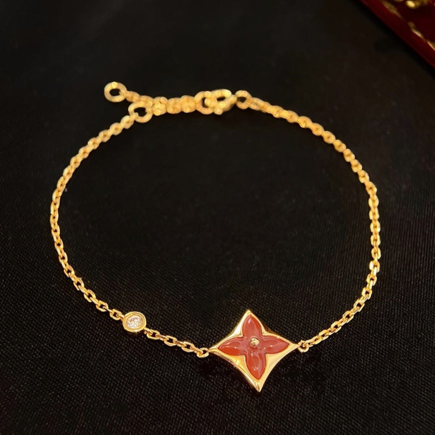 [CLOVER JEWELRY]COLOR STAR CARNELIAN PINK GOLD DIAMOND BRACELET
