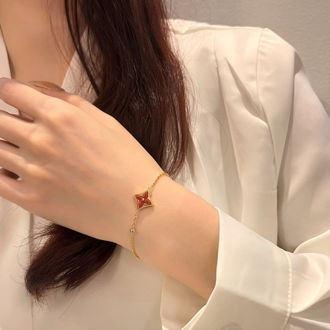 [CLOVER JEWELRY]COLOR STAR CARNELIAN PINK GOLD DIAMOND BRACELET