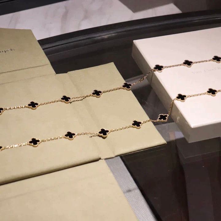 [Camiery]CLOVER 20 MOTIFS ONYX NECKLACE