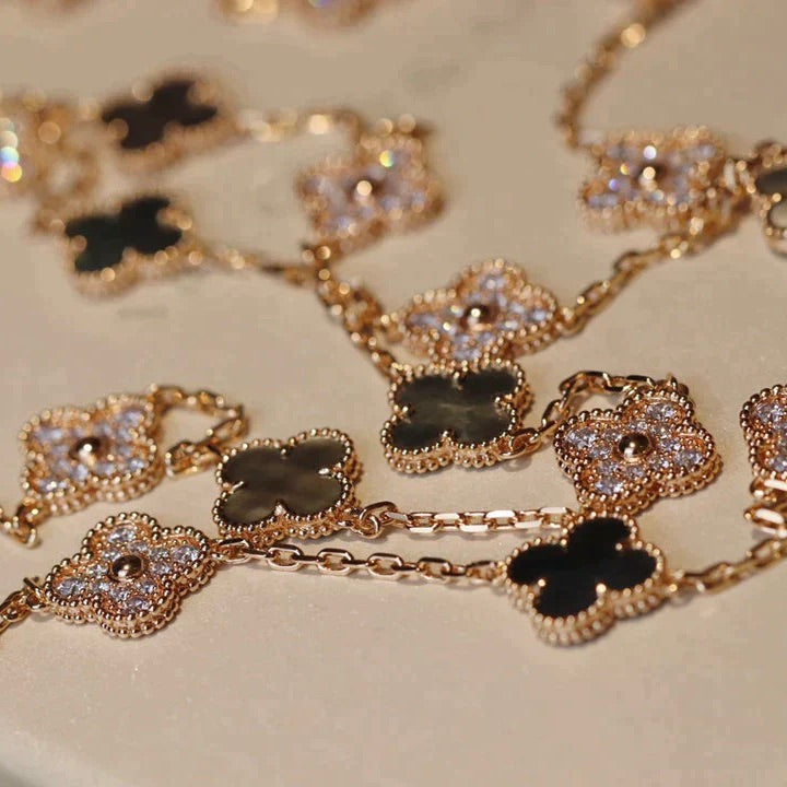 [Camiery]CLOVER 20 MOTIFS DARK MOP DIAMOND  NECKLACE