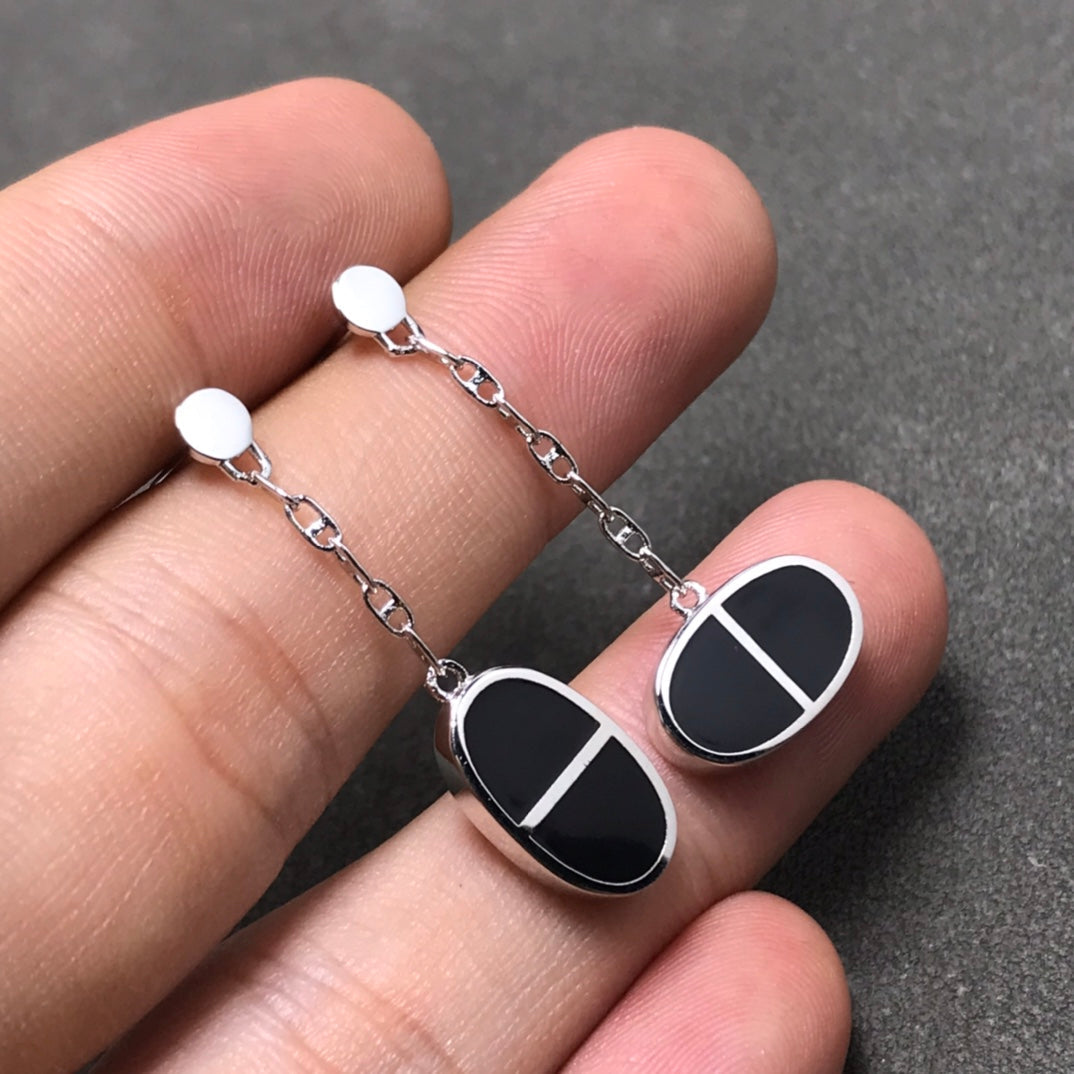 [CLOVER JEWELRY]CHAINE VERSO BLACK CERAMIC SILVER EARRINGS