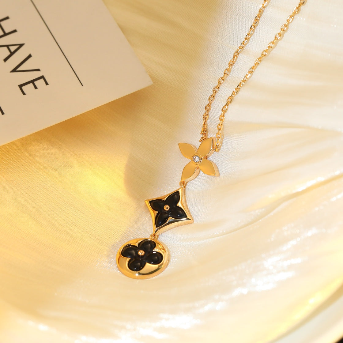 [CLOVER JEWELRY]STAR AND SUN ONYX PINK GOLD NECKLACE