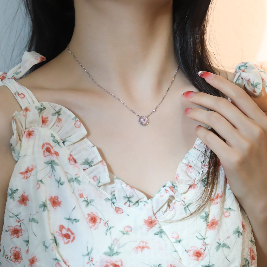 [CLOVER JEWELRY]SUN PEDANT PINK GOLD 1 DIAMOND NECKLACE