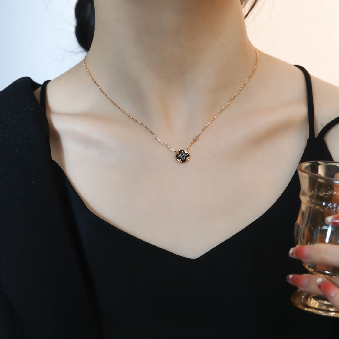 [CLOVER JEWELRY]SUN PEDANT PINK GOLD 1 DIAMOND NECKLACE
