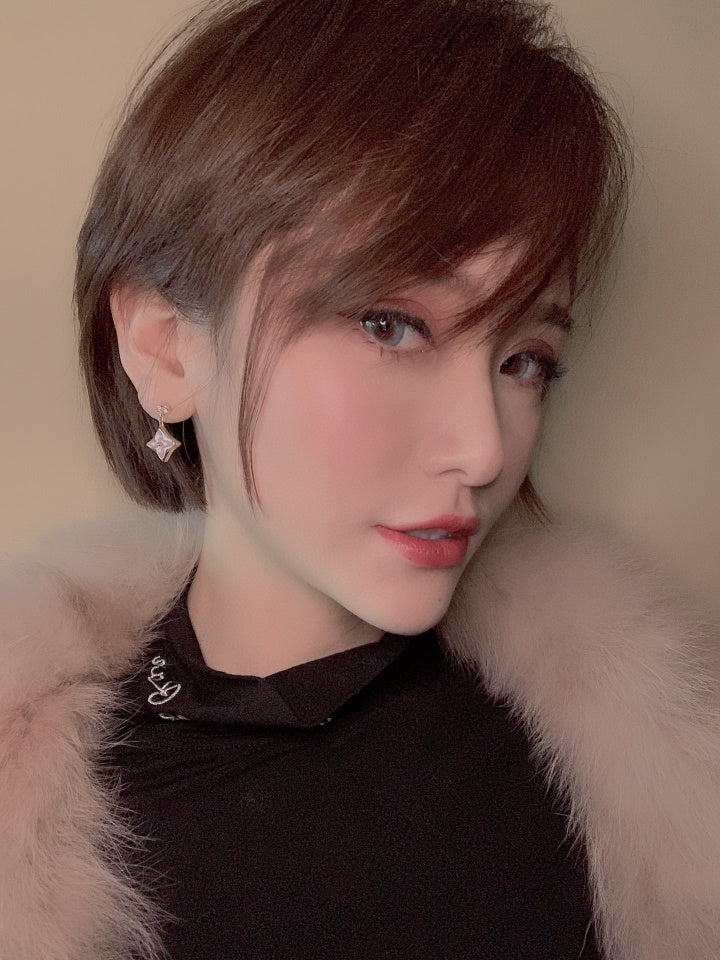 [CLOVER JEWELRY]DOUBLE STAR PINK GOLD MOP DROP EARRINGS