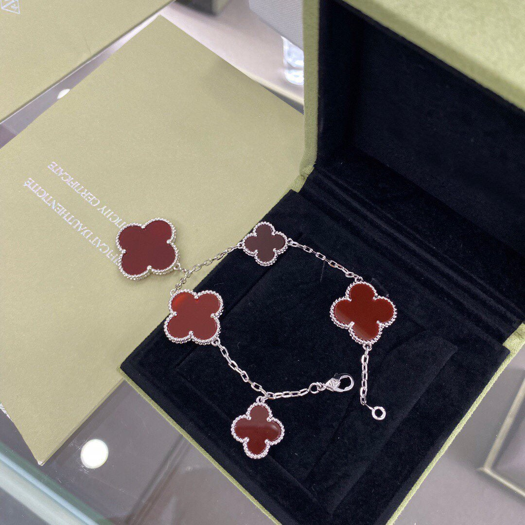 [Camiery]CLOVER 5 MOTIFS SIVLER CARNELIAN BRACELET