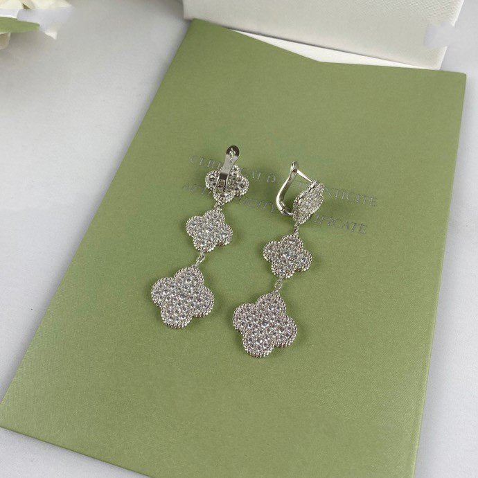 [Camiery]CLOVER 3 MOTIF DIAMOND SILVER DROP EARRINGS
