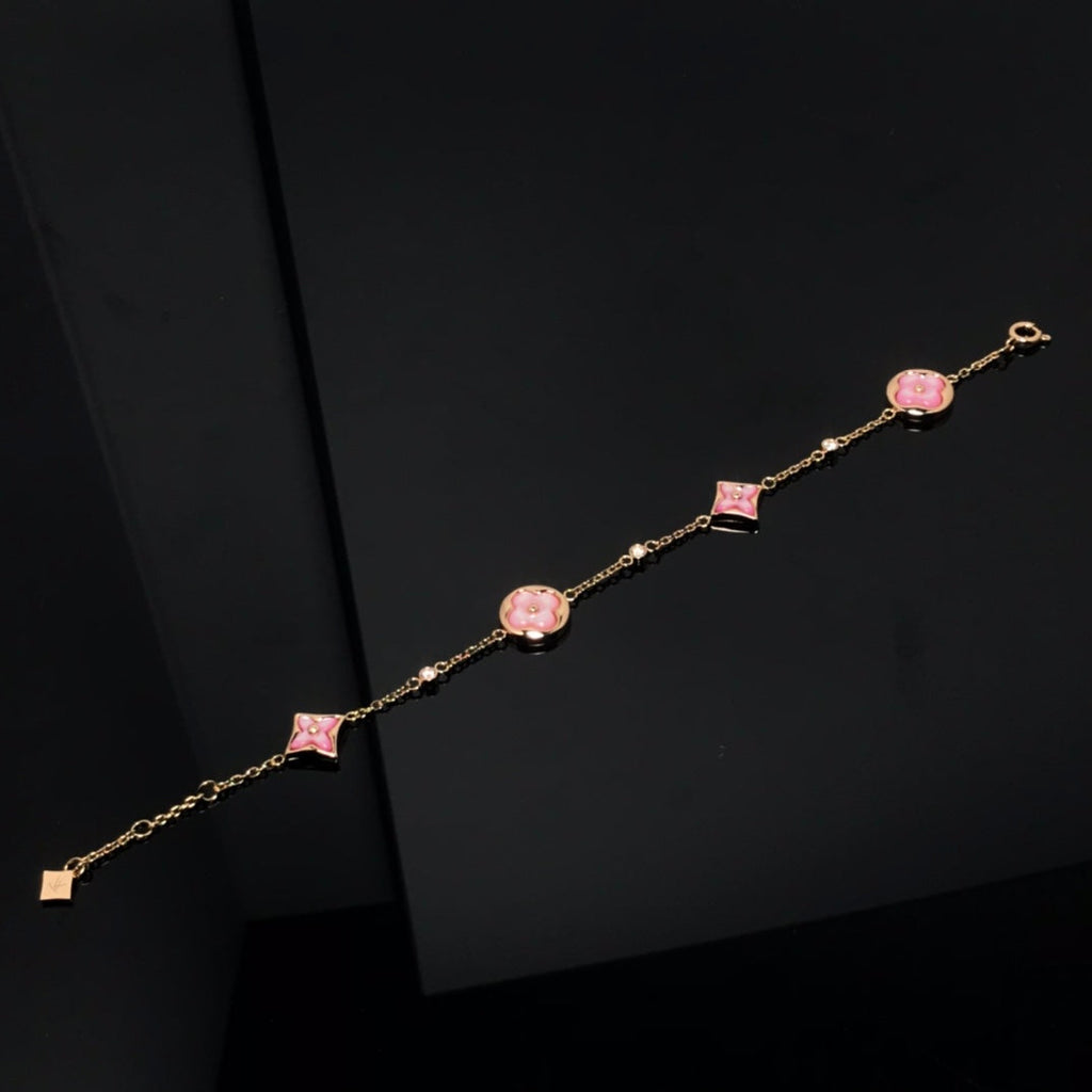 [CLOVER JEWELRY]STAR AND SUN 4 MOTIF PINK MOP PINK GOLD BRACELET