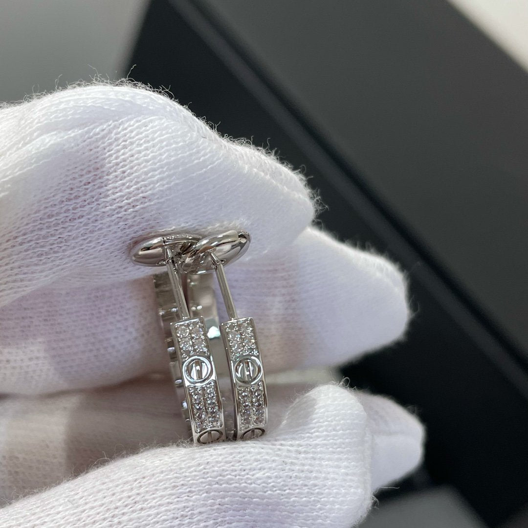 [CLOVER JEWELRY]LOVE DIAMOND SILVER HOOP EARRINGS