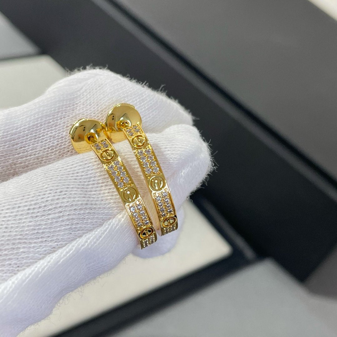 [CLOVER JEWELRY]LOVE DIAMOND GOLD HOOP EARRINGS