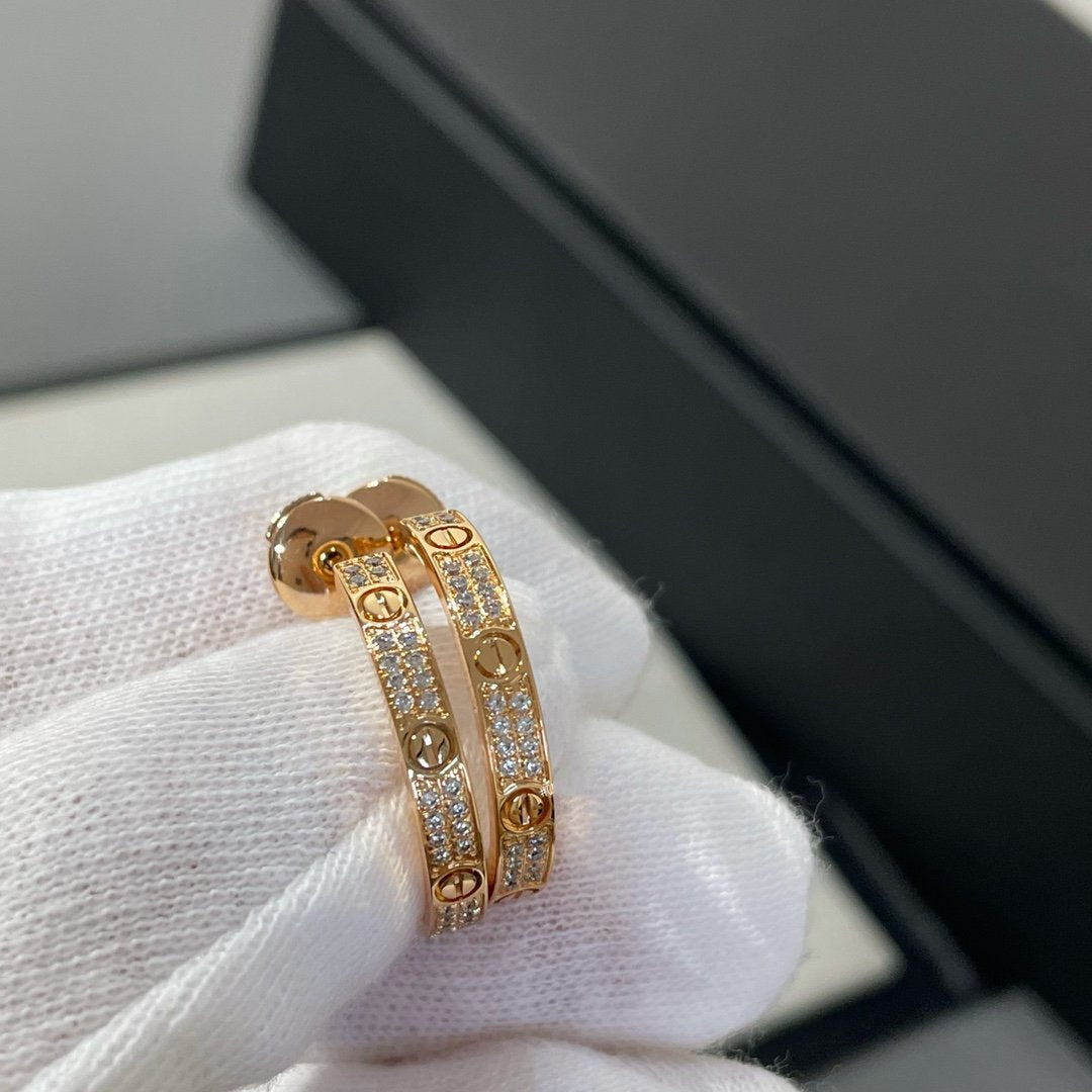 [CLOVER JEWELRY]LOVE DIAMOND PINK GOLD HOOP EARRINGS