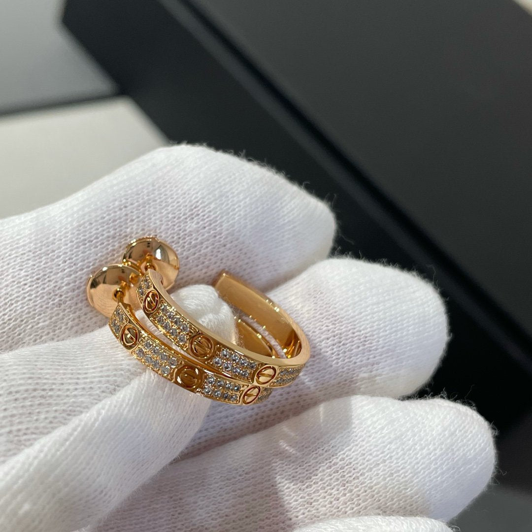 [CLOVER JEWELRY]LOVE DIAMOND PINK GOLD HOOP EARRINGS