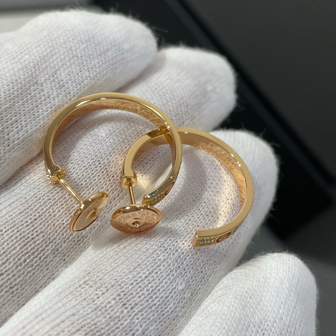 [CLOVER JEWELRY]LOVE DIAMOND PINK GOLD HOOP EARRINGS