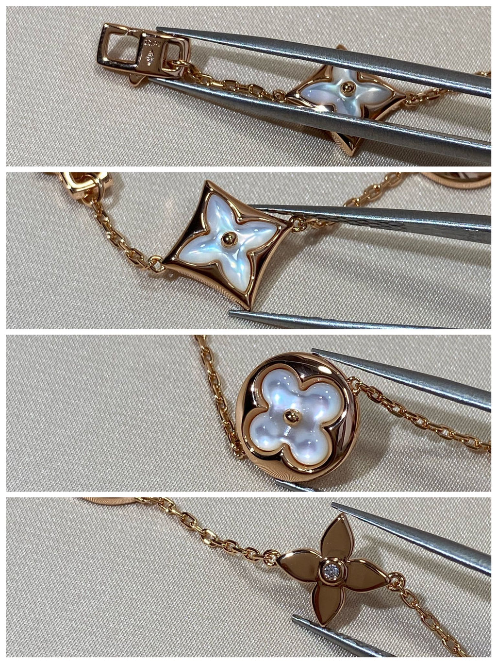 [CLOVER JEWELRY]STAR AND SUN 5 MOTIF MOP PINK GOLD BRACELET