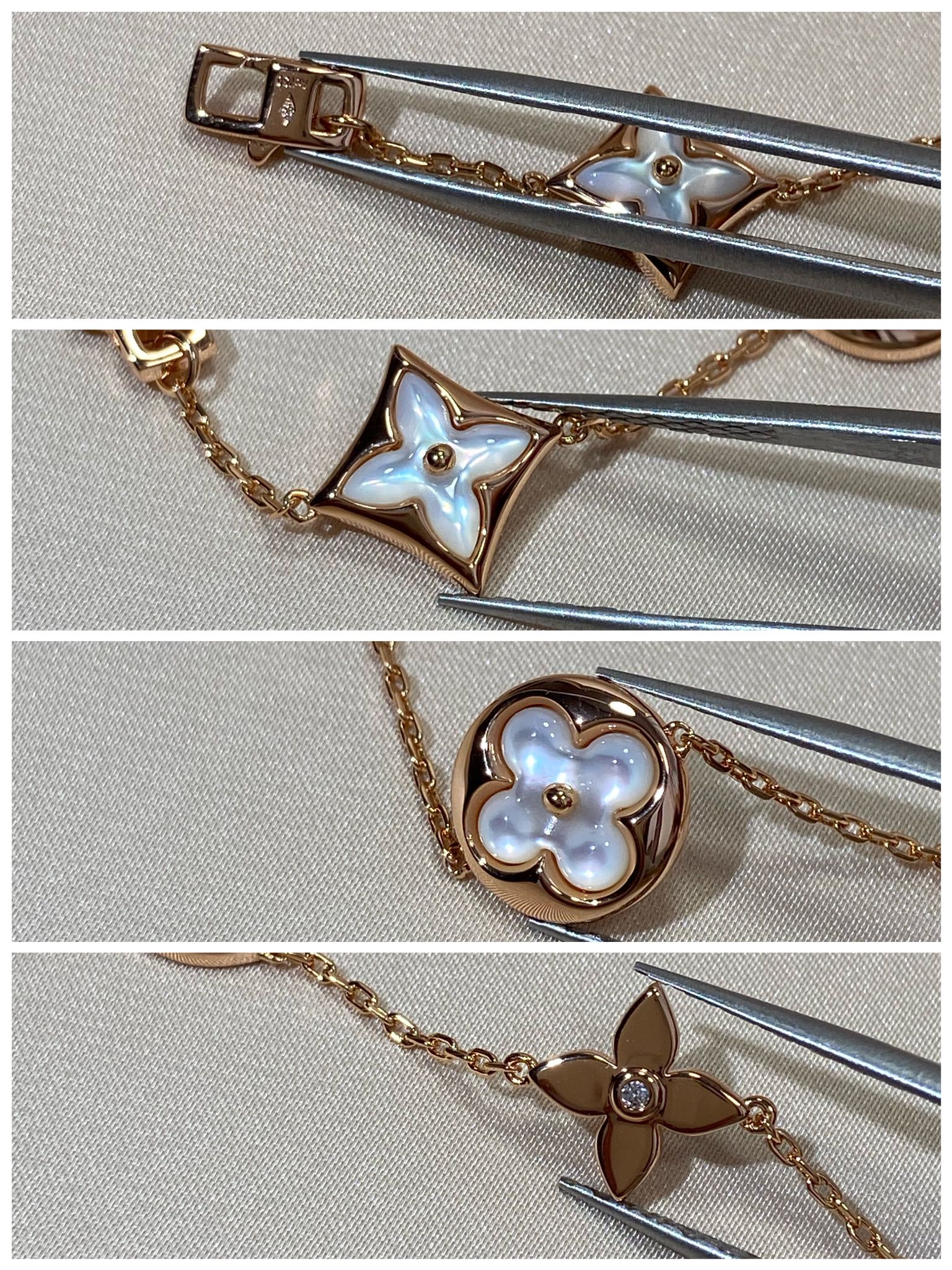 [CLOVER JEWELRY]STAR AND SUN 5 MOTIF MOP PINK GOLD BRACELET