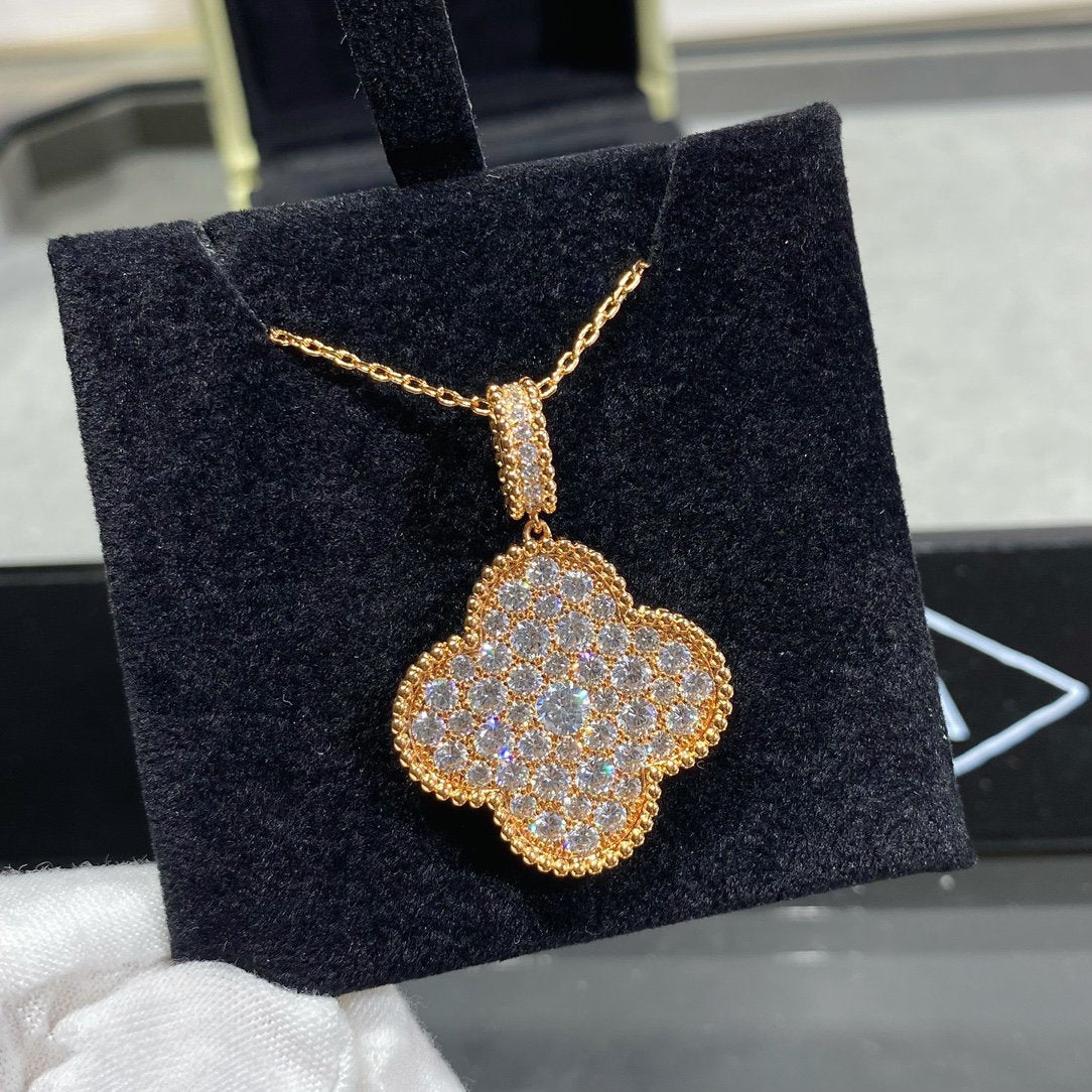 [Camiery]CLOVER 25MM LARGE PEDANT DIAMOND PAVED LONG NECKLACE