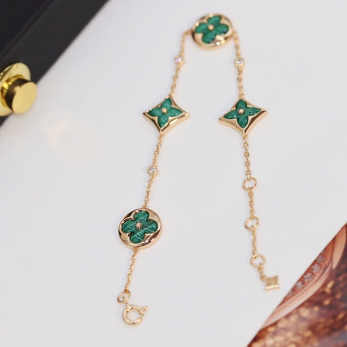 [CLOVER JEWELRY]STAR AND SUN 4 MOTIF PINK GOLD MALACHITE BRACELET