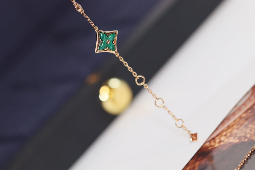 [CLOVER JEWELRY]STAR AND SUN 4 MOTIF PINK GOLD MALACHITE BRACELET