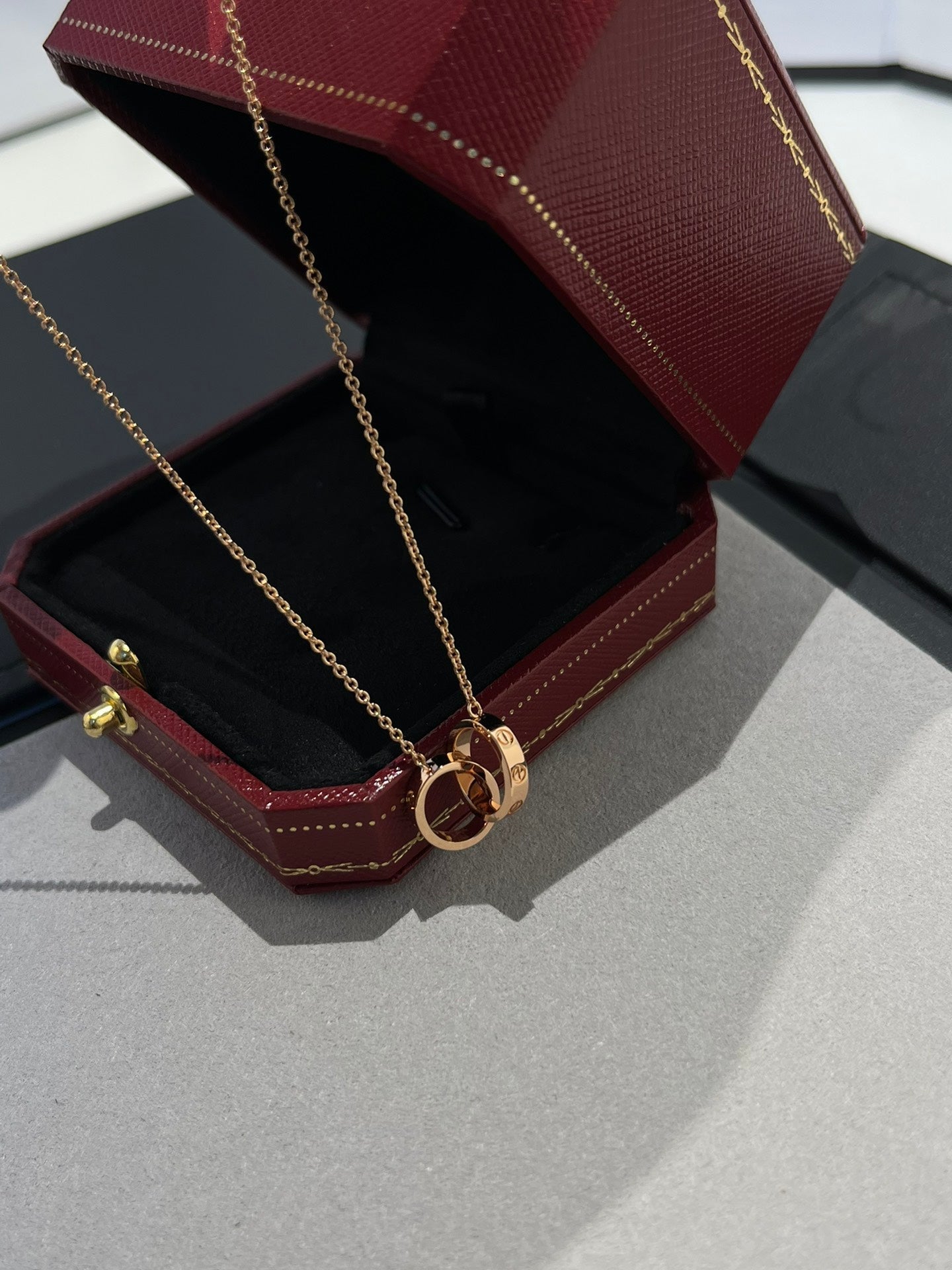[CLOVER JEWELRY]LOVE NECKLACE DOUBLE RING PINK GOLD