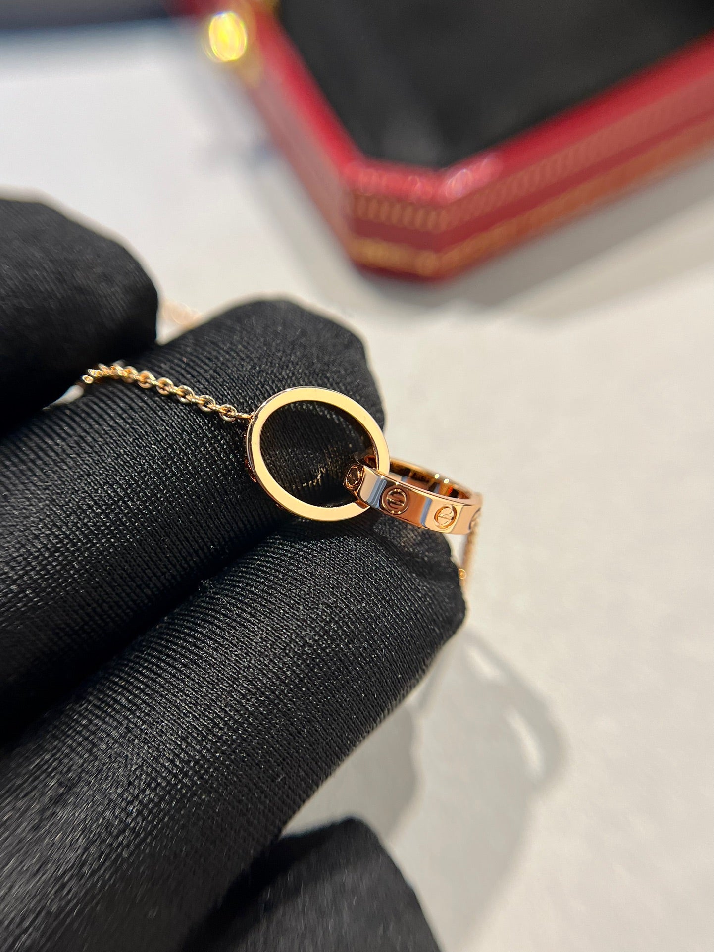 [CLOVER JEWELRY]LOVE NECKLACE DOUBLE RING PINK GOLD