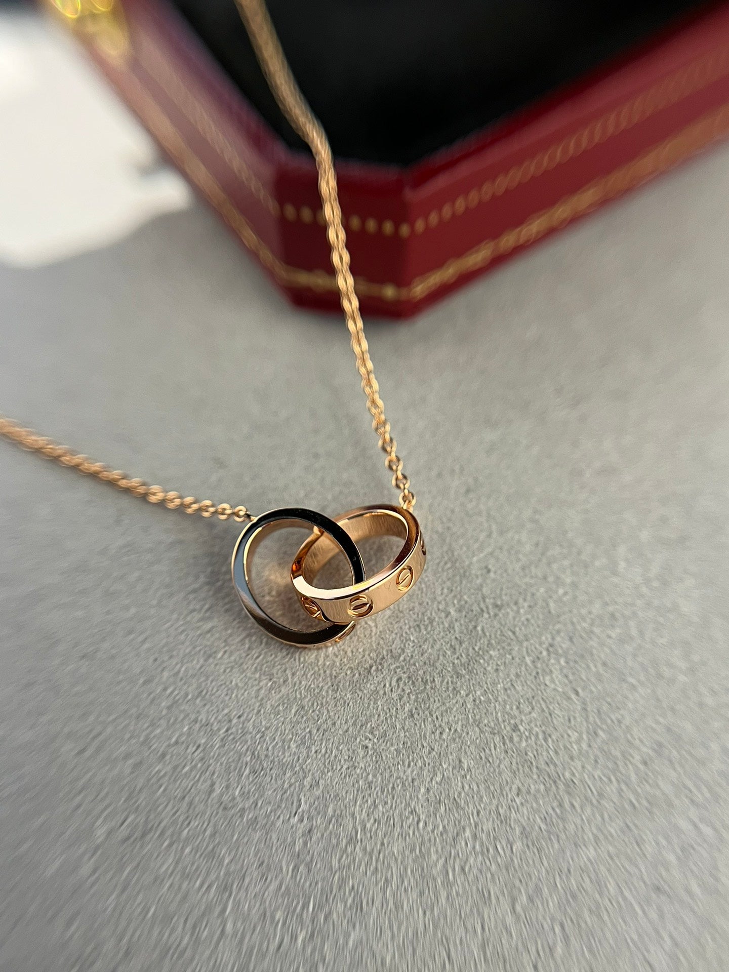 [CLOVER JEWELRY]LOVE NECKLACE DOUBLE RING PINK GOLD
