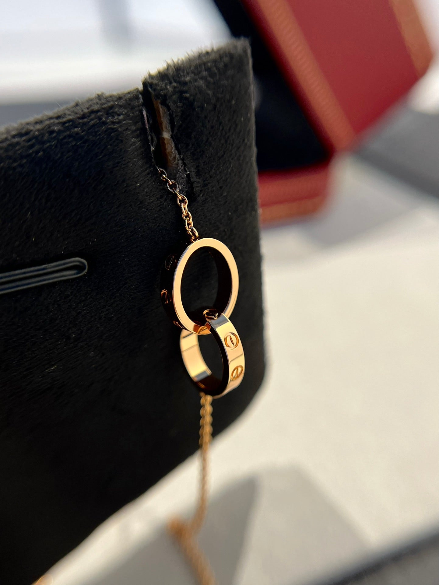[CLOVER JEWELRY]LOVE NECKLACE DOUBLE RING PINK GOLD