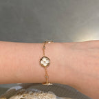 [CLOVER JEWELRY]STAR AND SUN 4 MOTIF WHITE MOP PINK GOLD BRACELET