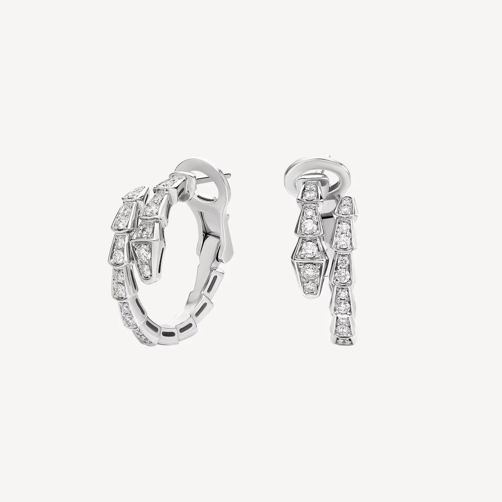 [Camiery] SNAKE-SHAPED FULL DIAMOND EARRINGS (WHITE GOLD)