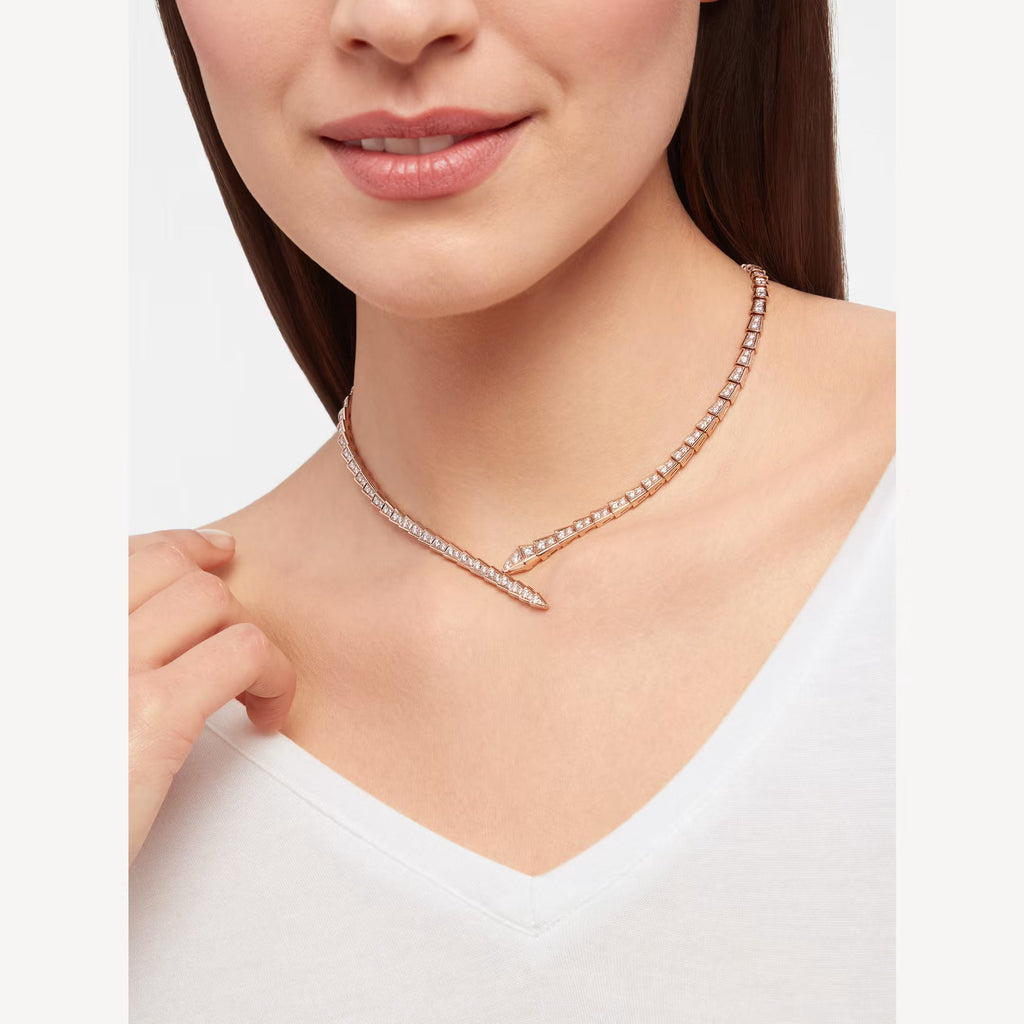 [Camiery] SNAKE-SHAPED FULL DIAMOND NECKLACE (GOLD) (ROSE GOLD)