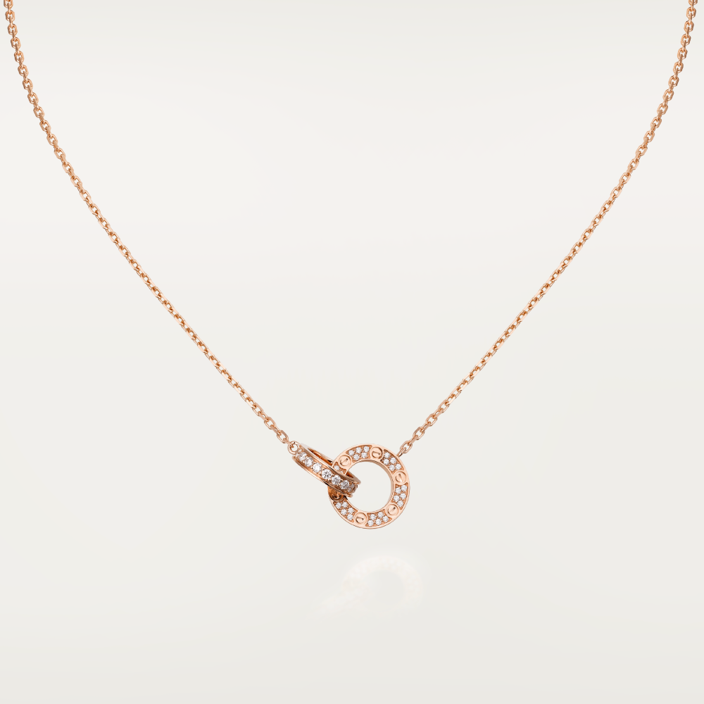 [CLOVER JEWELRY]LOVE 7.6MM NECKLACE ROSE GOLD AND SILVER  FULL DIAMOND
