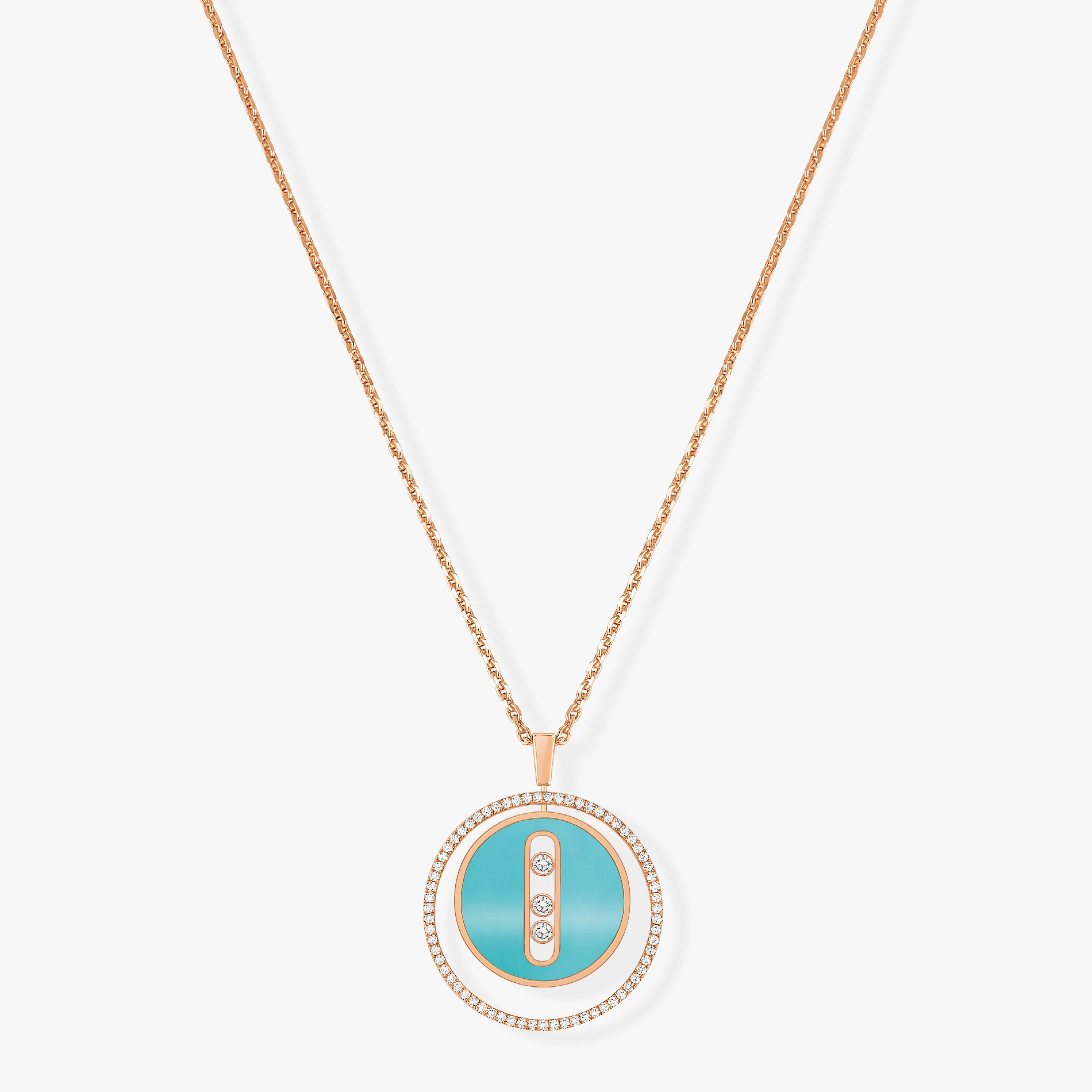 [Camiery]LUCKY MOVE 3 DIAMONDS TURQUOISE PINK GOLD DIAMOND NECKLACE