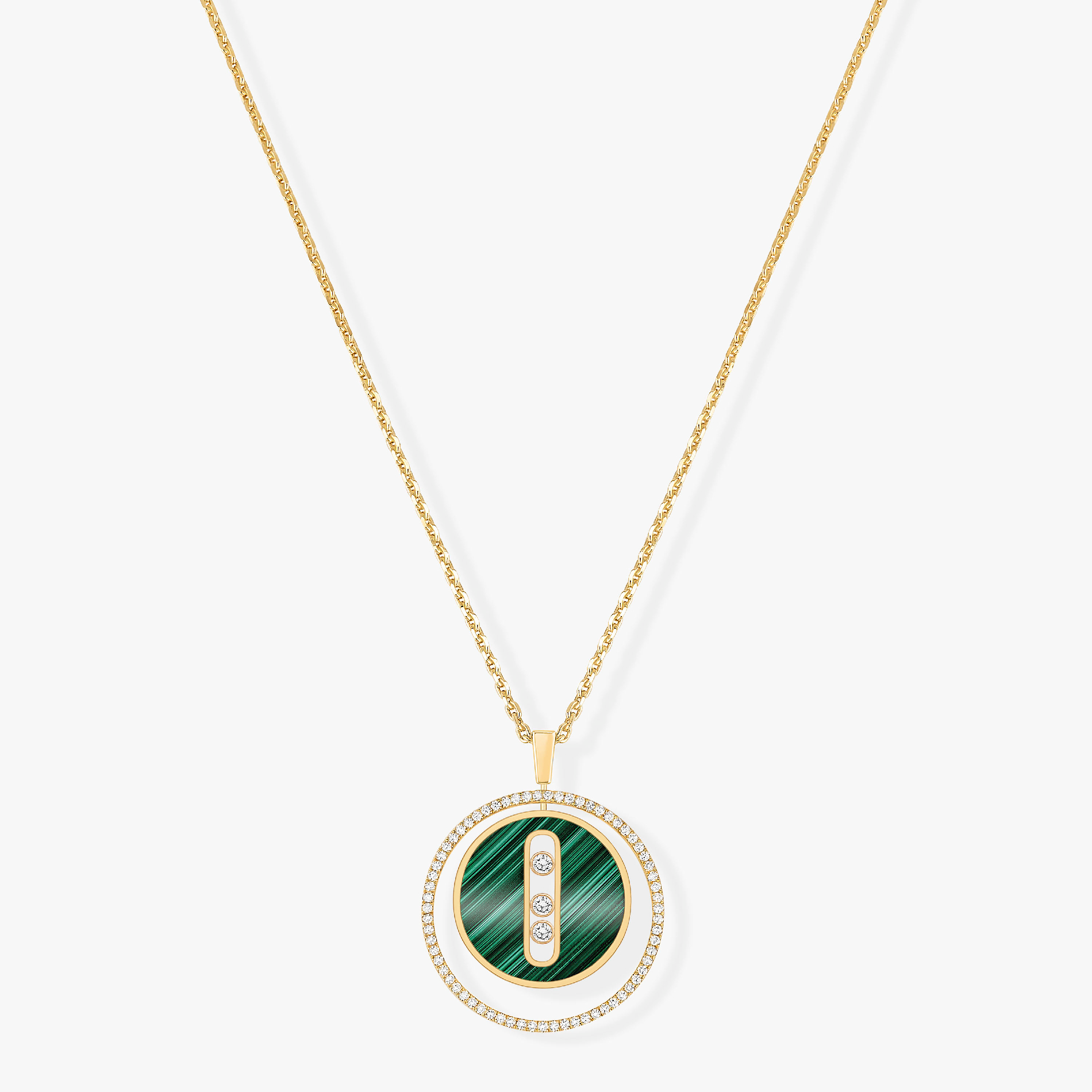 [Camiery]LUCKY MOVE 3 DIAMOND MALACHITE GOLD DIAMOND NECKLACE